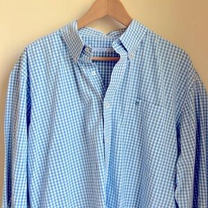 Southern Tide light blue gingham check cotton elastane Button Down Shirt XL NWOT